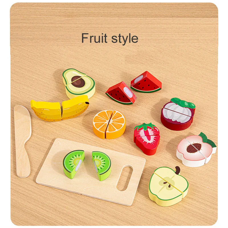Simulation Kitchen Pretend Toy Wooden Classic Game Educational Toy For Children Kids Gift Cutting Fruit Vegetable Food Set