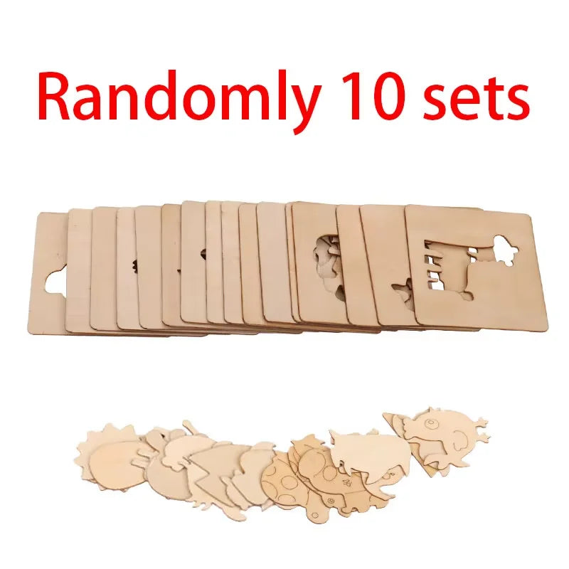 10-20pcs Wooden DIY Kids Drawing Toys Painting Stencils Template Craft Toys Puzzle Educational Toys For Children Gifts