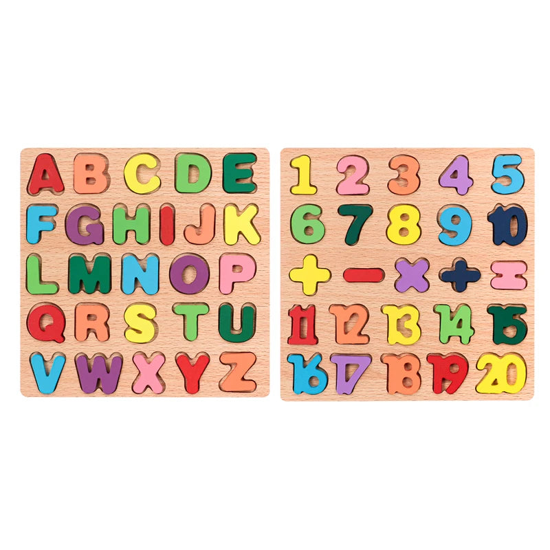 Colorful Alphabet Number Wooden Puzzles Kids Intelligent Matching Game Preschool Children Early Educational Toys