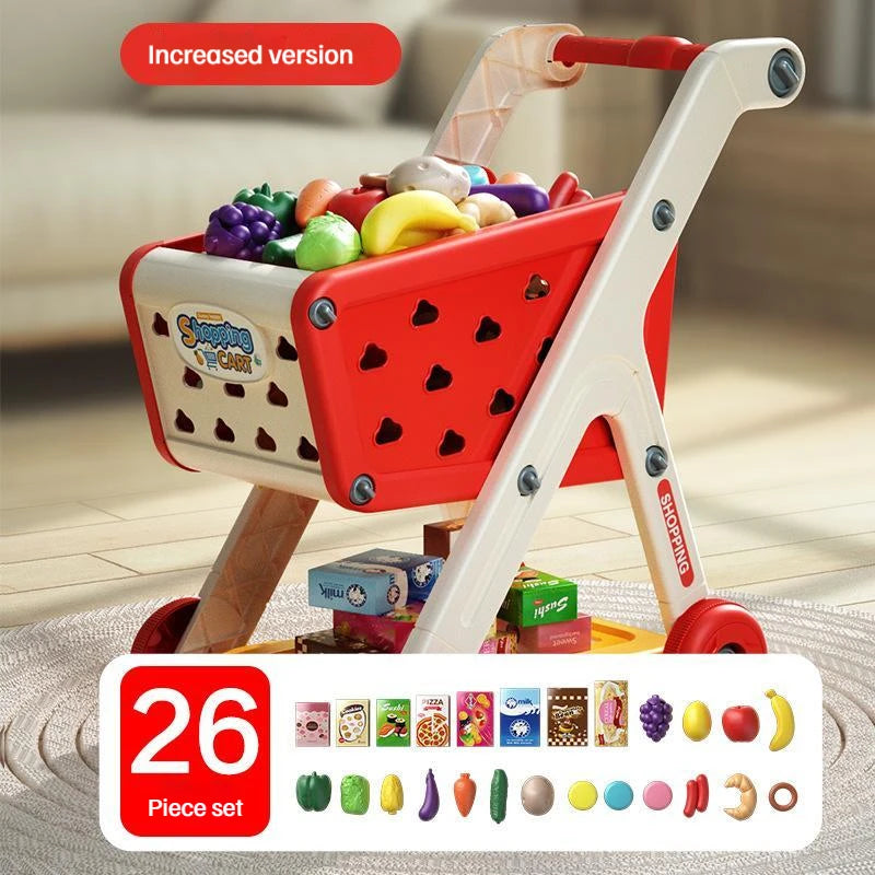 Shopping cart toy baby small trolley children play house fruit cut music kitchen supermarket men and girls Early Education toys