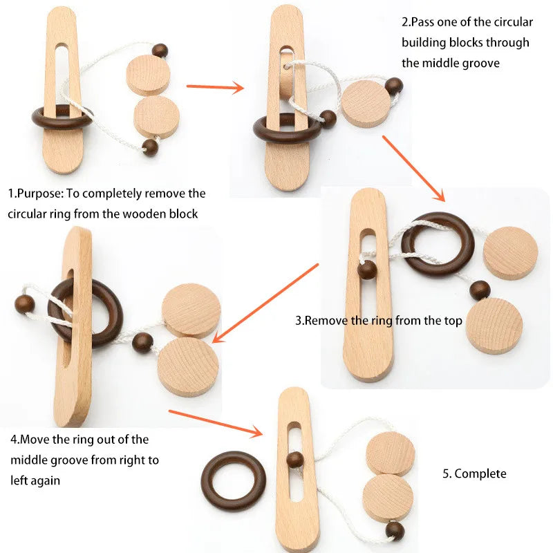 Wooden Ring Unlocking Game,Magic Ring Escape Classic Puzzle Toy, Kongming Lock Luban Lock Intelligence Toy