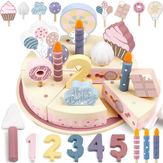 Wooden Kids Kitchen Toys Simulation Birthday Cake Toy Pretend Play Cutting Food Game Children Role Play Toy Gifts for Boy Girl