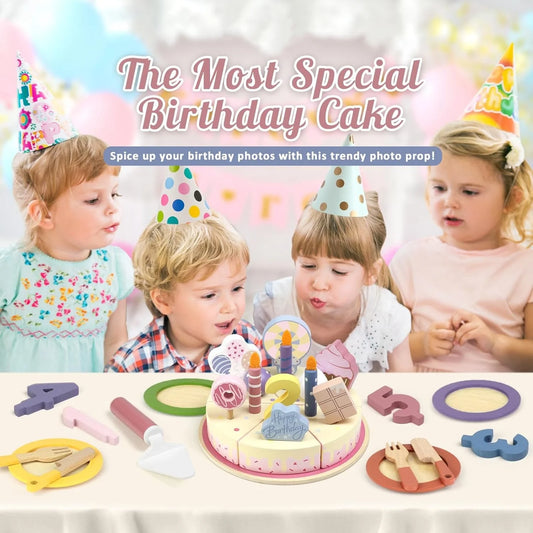 Wooden Kids Kitchen Toys Simulation Birthday Cake Toy Pretend Play Cutting Food Game Children Role Play Toy Gifts for Boy Girl