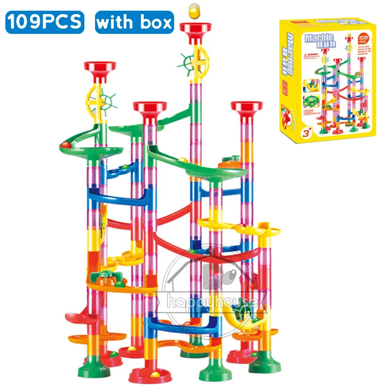 Marble Run Race Track Building Blocks Kids 3D Maze Ball Roll Toy DIY Marble Run Race Coaster Set 80/105/109/133pc Christmas Gift