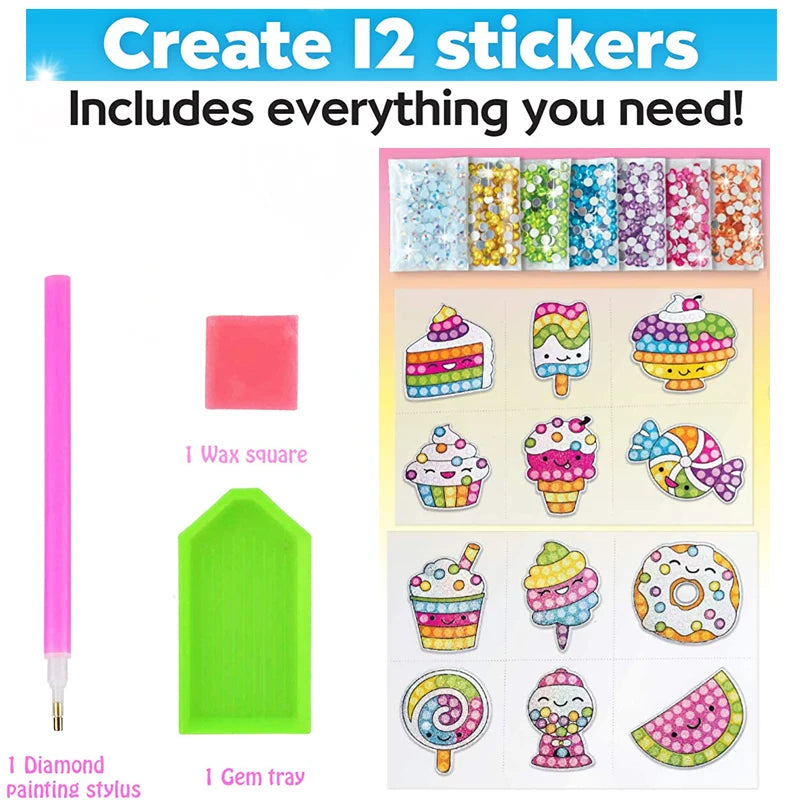 12 Create Big Gem Diamond Painting Sticker Kit Art Craft Girls Boys Unicorn Animal Sealife Magical Mosaic Dot Sticky Toys Gifts