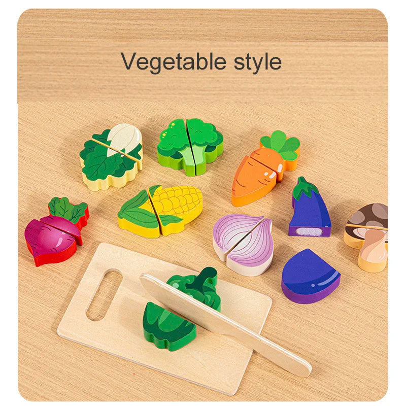 Simulation Kitchen Pretend Toy Wooden Classic Game Educational Toy For Children Kids Gift Cutting Fruit Vegetable Food Set