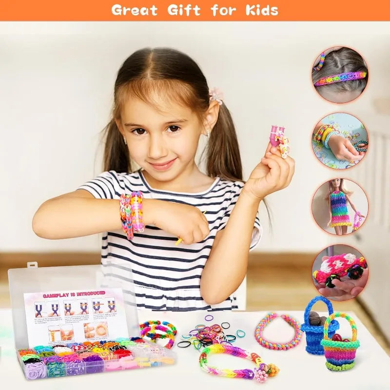 Rubber Band Bracelet Kit Colorful Loom Bracelet Making Kit with Storage Box DIY Art Craft Set with Charms Beads Christmas Gift