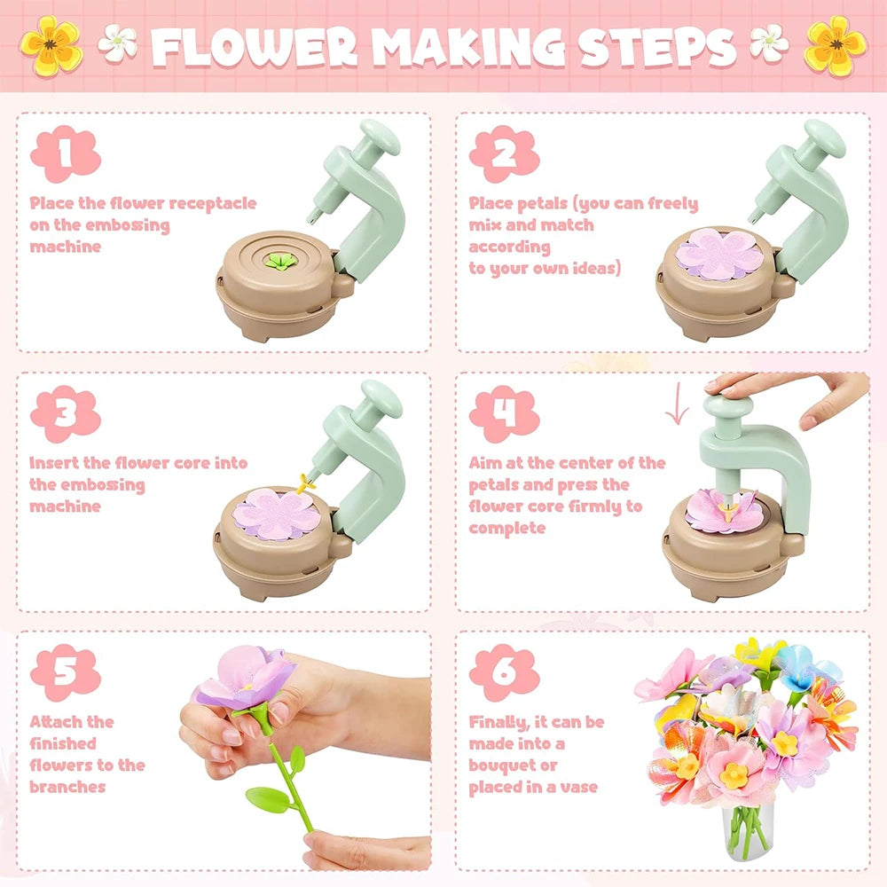 Fabric Flower Bouquets Toys DIY Craft Kits Kids-Flowers Market Toy Build Flower Bouquet Toddler Girl Educational Activity Gifts