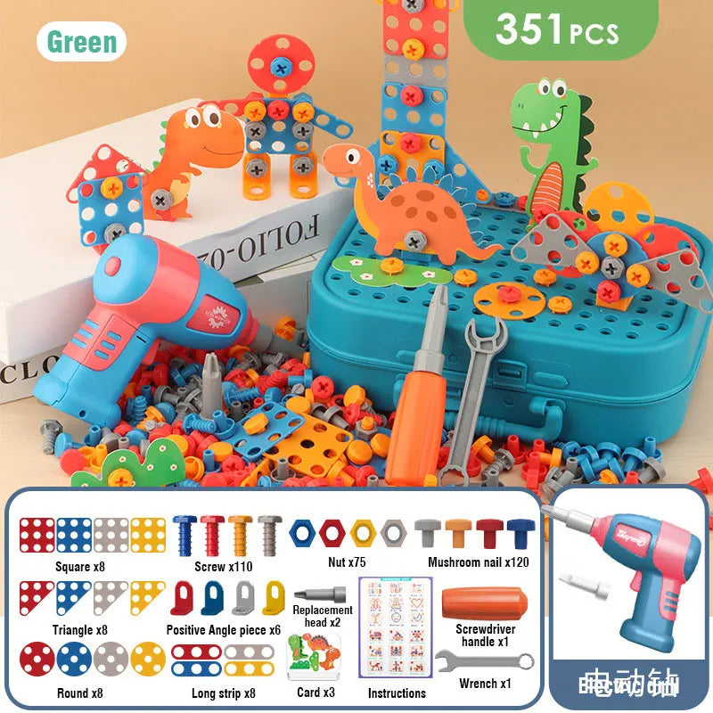 Children Toys Tool Set Electric Drill Screw Nut 3D Puzzle Toys Pretend Play Dinosaur Drilling Assembly Educational Toys for Boys
