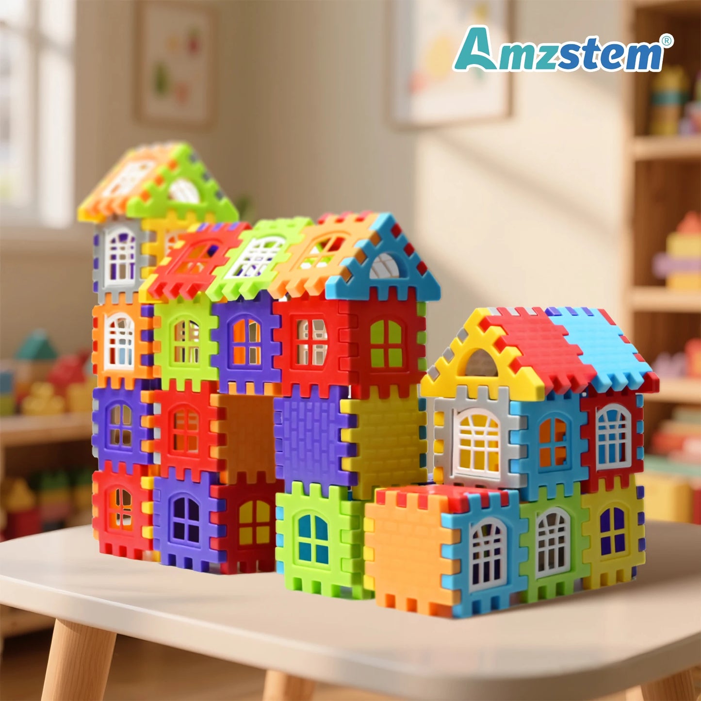 140-25PCS Large Scale House Building Blocks Simulation Window Design Construction Set Kindergarten Toys For Boys And Girls Gift
