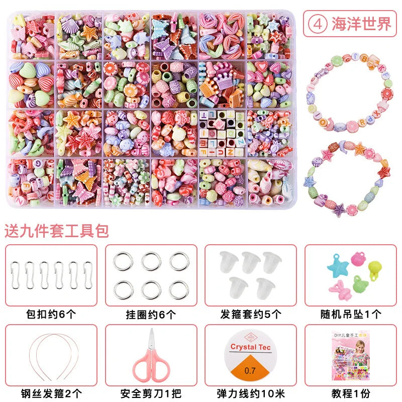 500pcs DIY Handmade Beaded Children's Toy Creative Loose Spacer Beads Crafts Making Bracelet Necklace Jewelry Kit Girl Toy Gift
