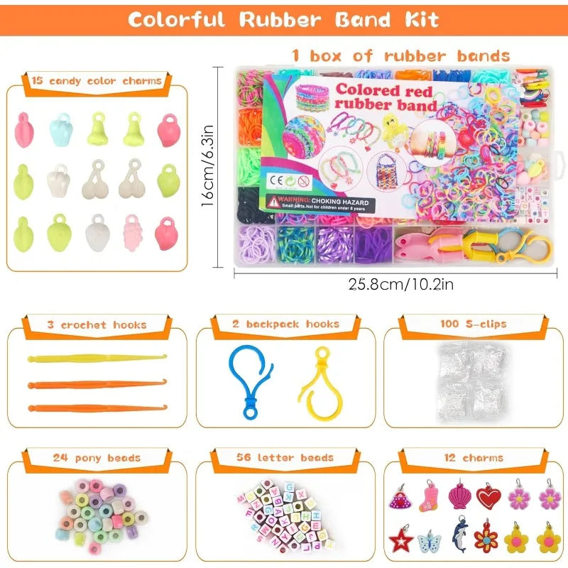 Rubber Band Bracelet Kit Colorful Loom Bracelet Making Kit with Storage Box DIY Art Craft Set with Charms Beads Christmas Gift