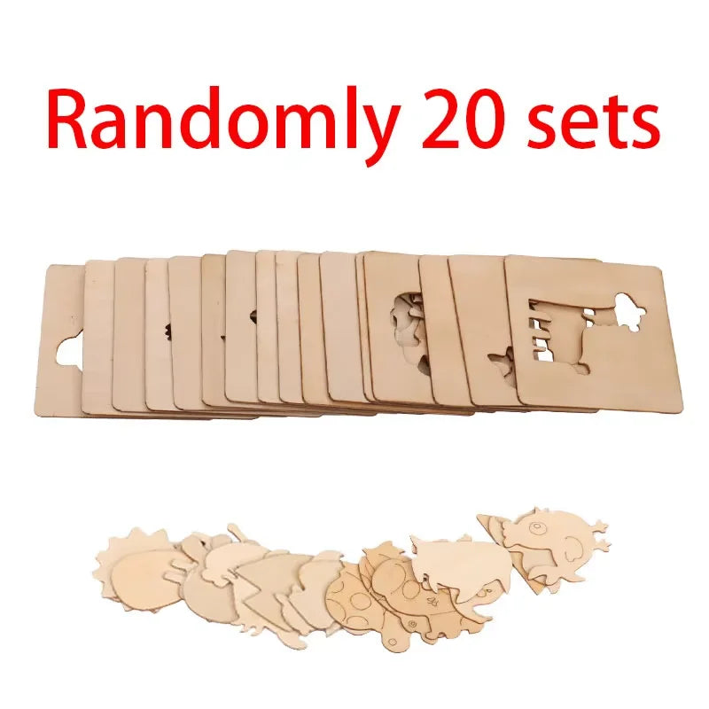 10-20pcs Wooden DIY  Kids Drawing Toys Painting Stencils Template Craft Toys Puzzle Educational Toys For Children Gifts