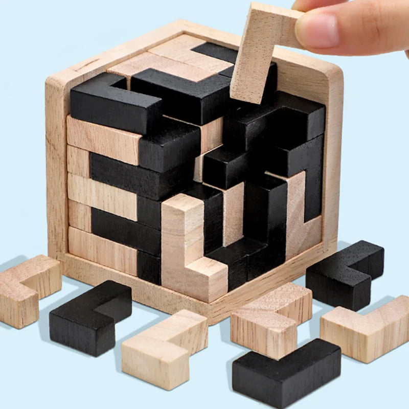 3D Cube Puzzle Luban Interlocking CreativeEducational Wooden Toy Brain Mind EarlyLearning Game Gift For Children Letter 54T