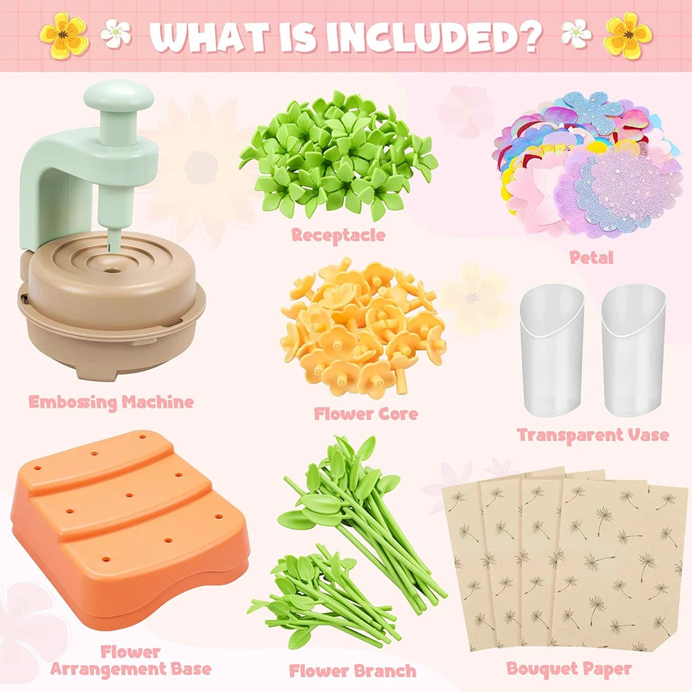 Fabric Flower Bouquets Toys DIY Craft Kits Kids-Flowers Market Toy Build Flower Bouquet Toddler Girl Educational Activity Gifts