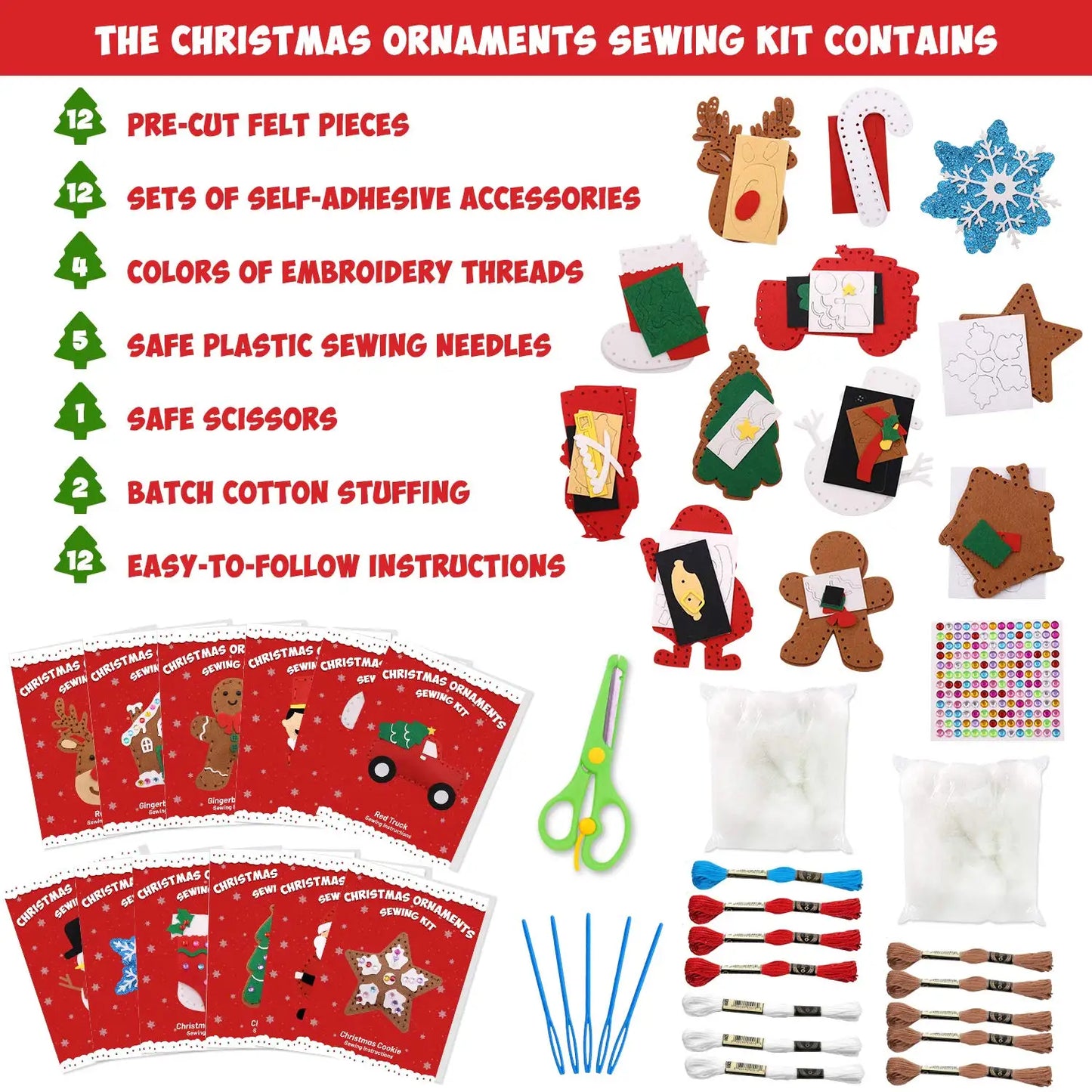 Christmas Sewing Kit for Kids Felt Christmas Ornaments Craft Supplies DIY Activity for Girls and Boys Educational Sewing Gifts