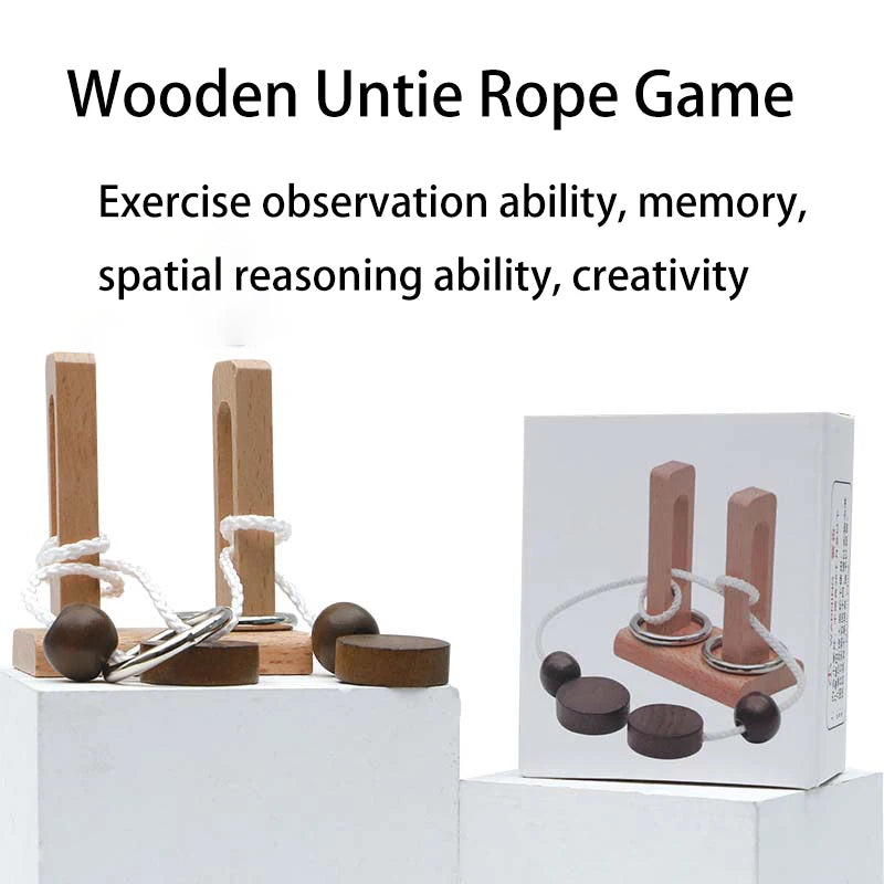Small Brain Teaser Puzzle, Wooden Untie Rope Game, Unlocking IQ Puzzle, Party Favor Gifts for Kids Adults,Suitable for All Ages