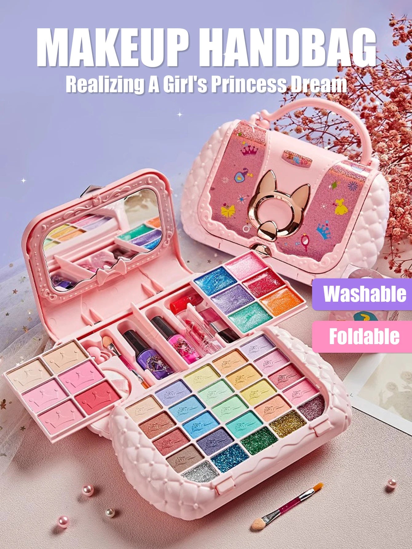 Children's cosmetics set, girl's mirror, princess, real washable, pretending to play with beauty toys, non-toxic and safe gift