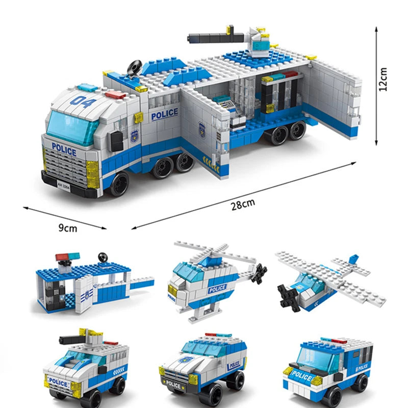 6in1 NEW Police Sports Car Fire Engineering Engine Mini Loader Truck Classic Model Building Blocks Sets Bricks Toy City