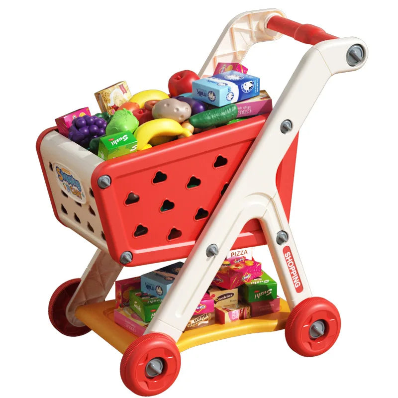 Shopping cart toy baby small trolley children play house fruit cut music kitchen supermarket men and girls Early Education toys