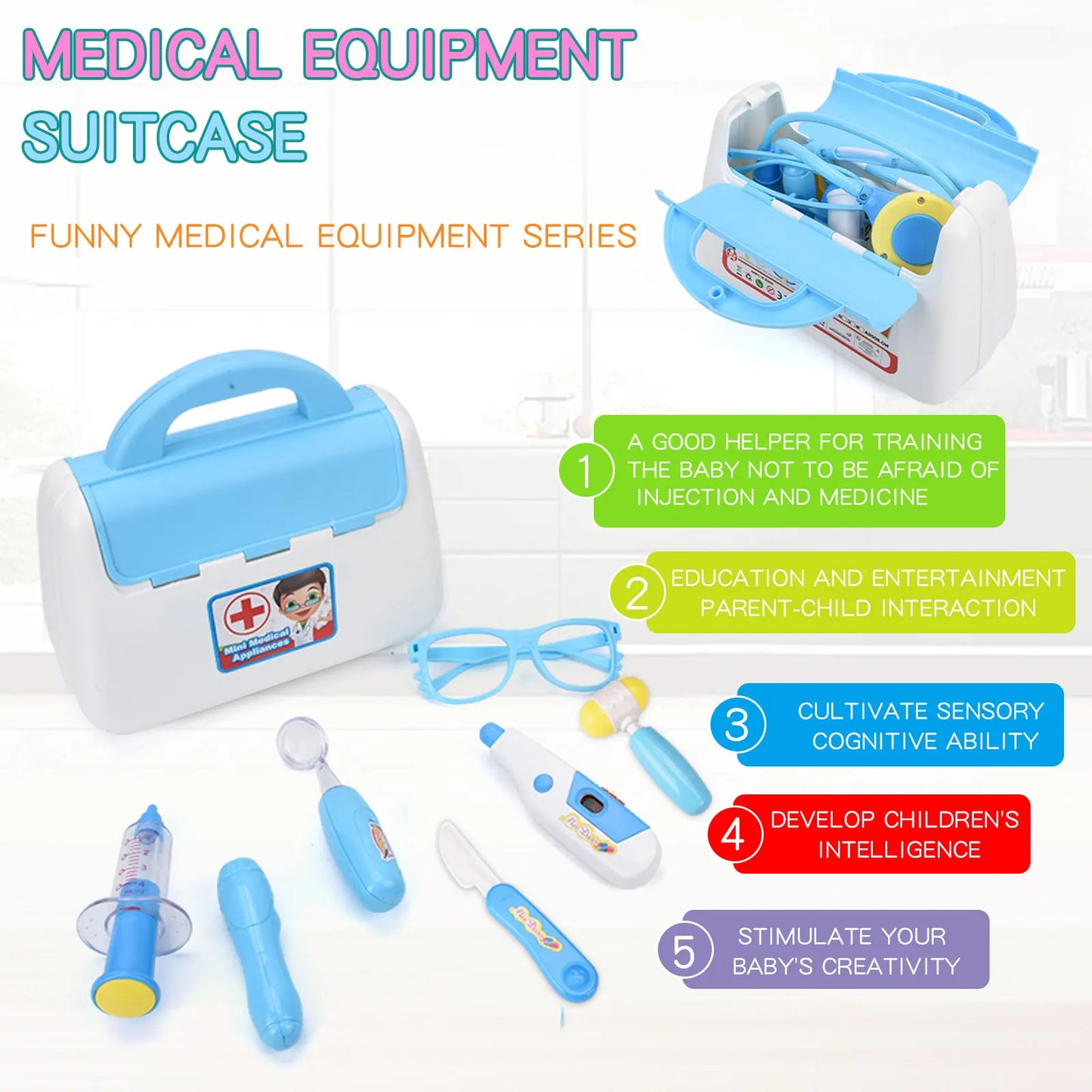 Children's 16 piece set with sound and light medicine box, doctor and nurse's simulated medical tools, family toy