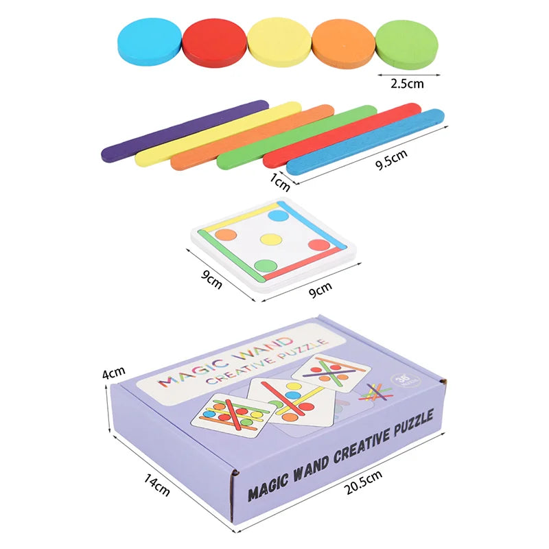 Children's Rainbow Stick Thinking Puzzle Wooden DIY Ice Cream Stick Puzzle Challenge Table Games Montessori Educational Toys