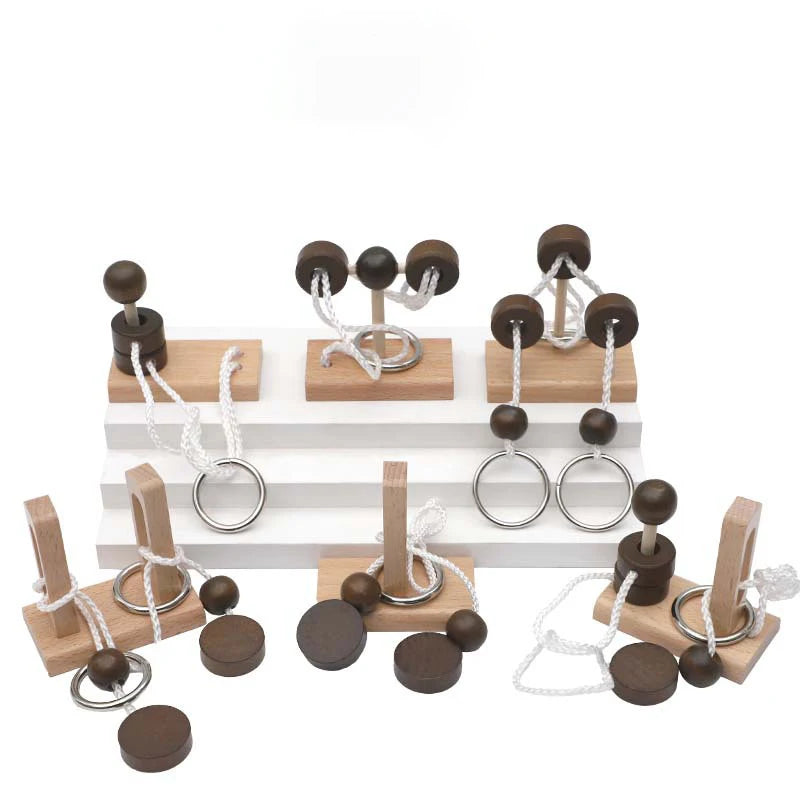 Small Brain Teaser Puzzle, Wooden Untie Rope Game, Unlocking IQ Puzzle, Party Favor Gifts for Kids Adults,Suitable for All Ages