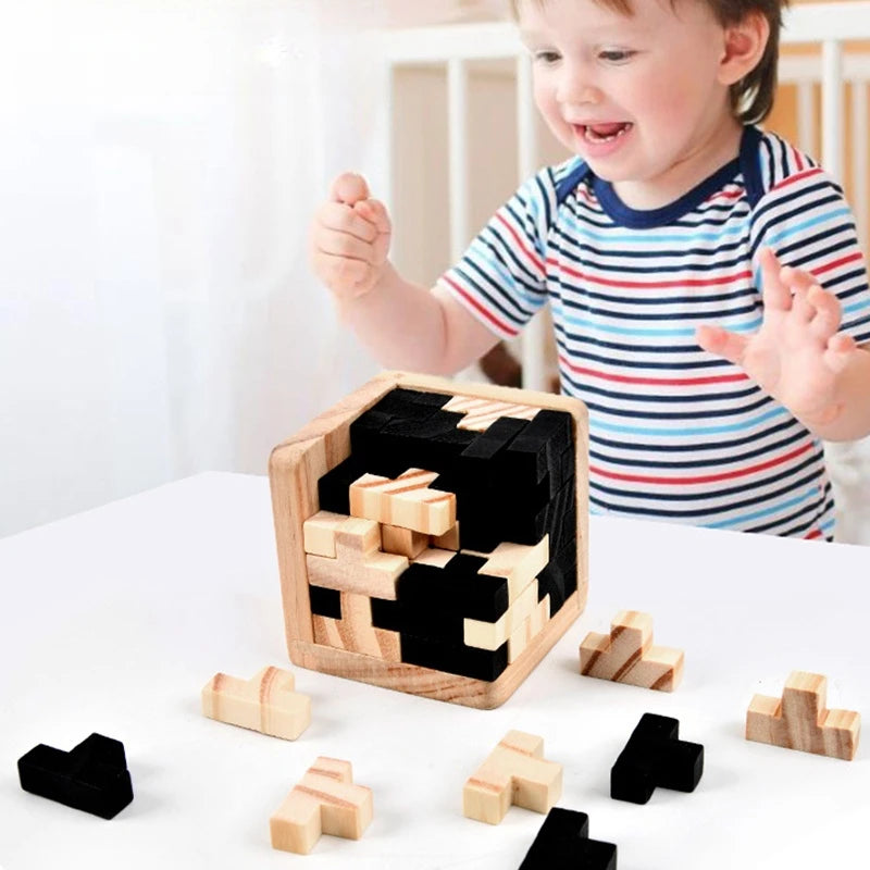 3D Cube Puzzle Luban Interlocking CreativeEducational Wooden Toy Brain Mind EarlyLearning Game Gift For Children Letter 54T
