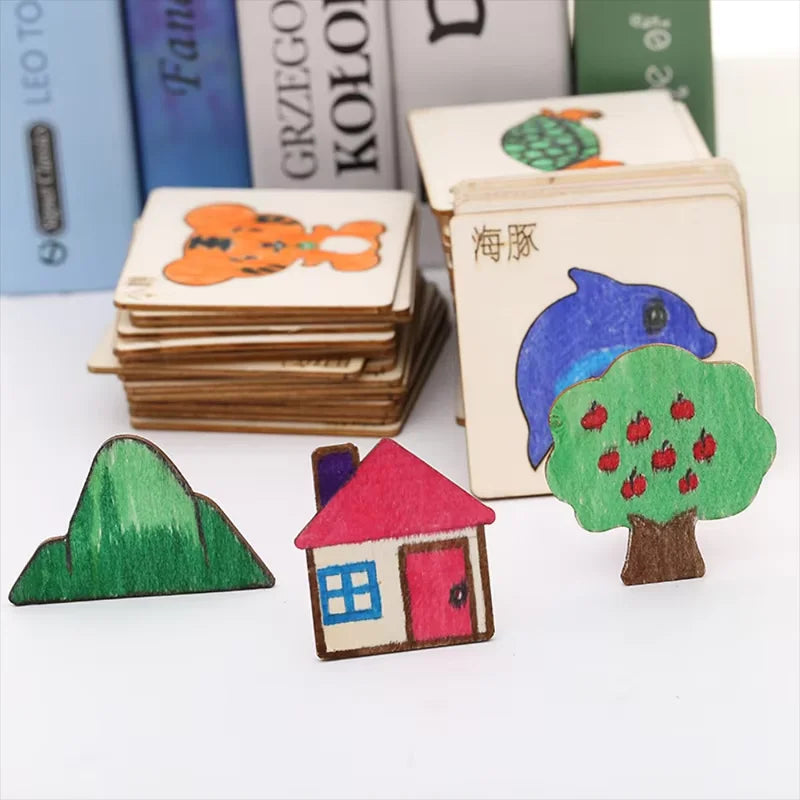 10-20pcs Wooden DIY  Kids Drawing Toys Painting Stencils Template Craft Toys Puzzle Educational Toys For Children Gifts