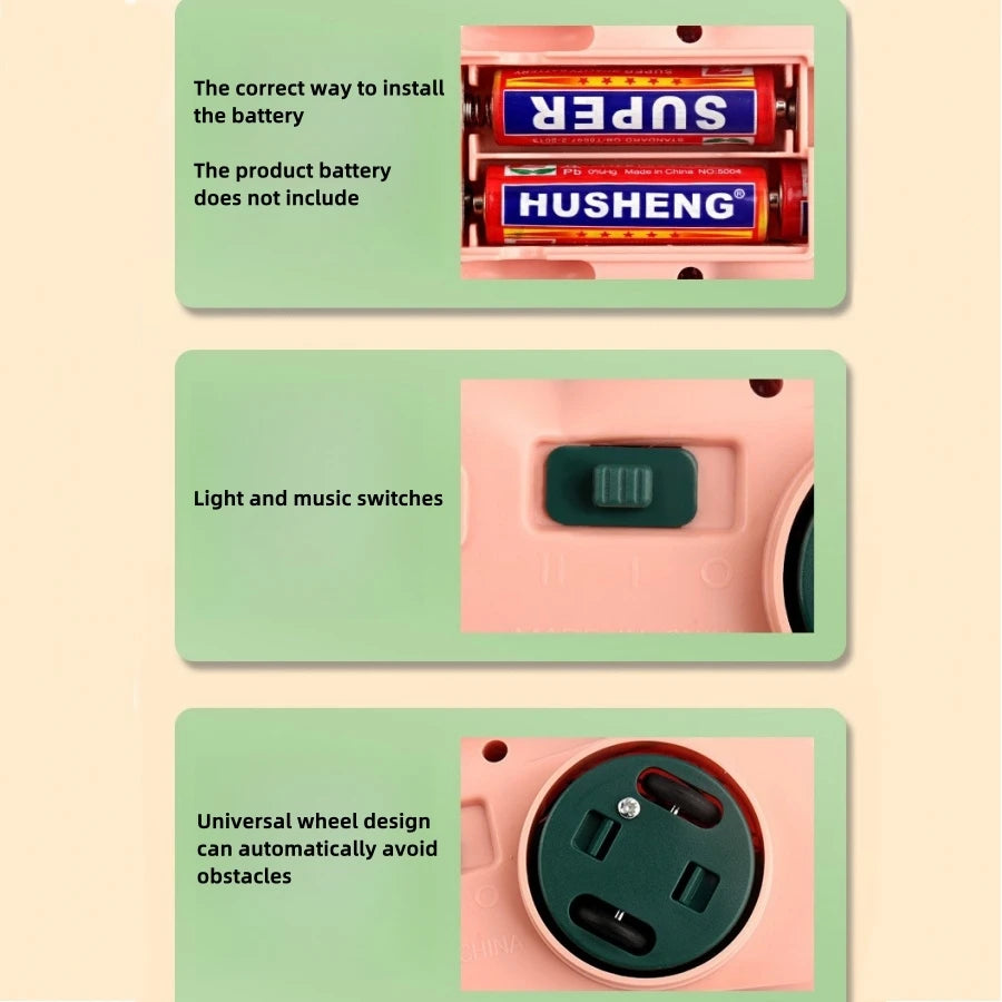 Cute caterpillar style baby crawling toy with lighting, music and automatic steering, letter and number design