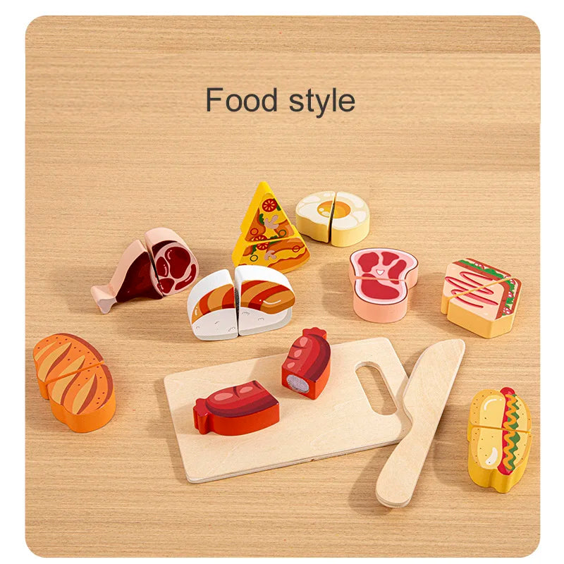 Simulation Kitchen Pretend Toy Wooden Classic Game Educational Toy For Children Kids Gift Cutting Fruit Vegetable Food Set