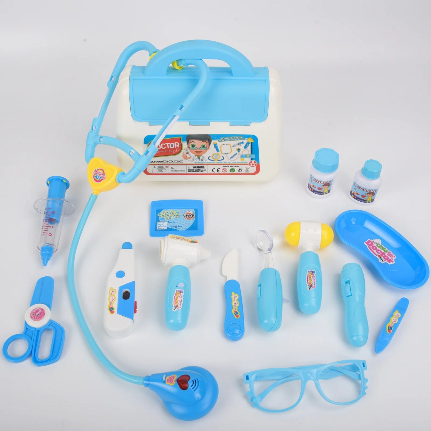 Children's 16 piece set with sound and light medicine box, doctor and nurse's simulated medical tools, family toy
