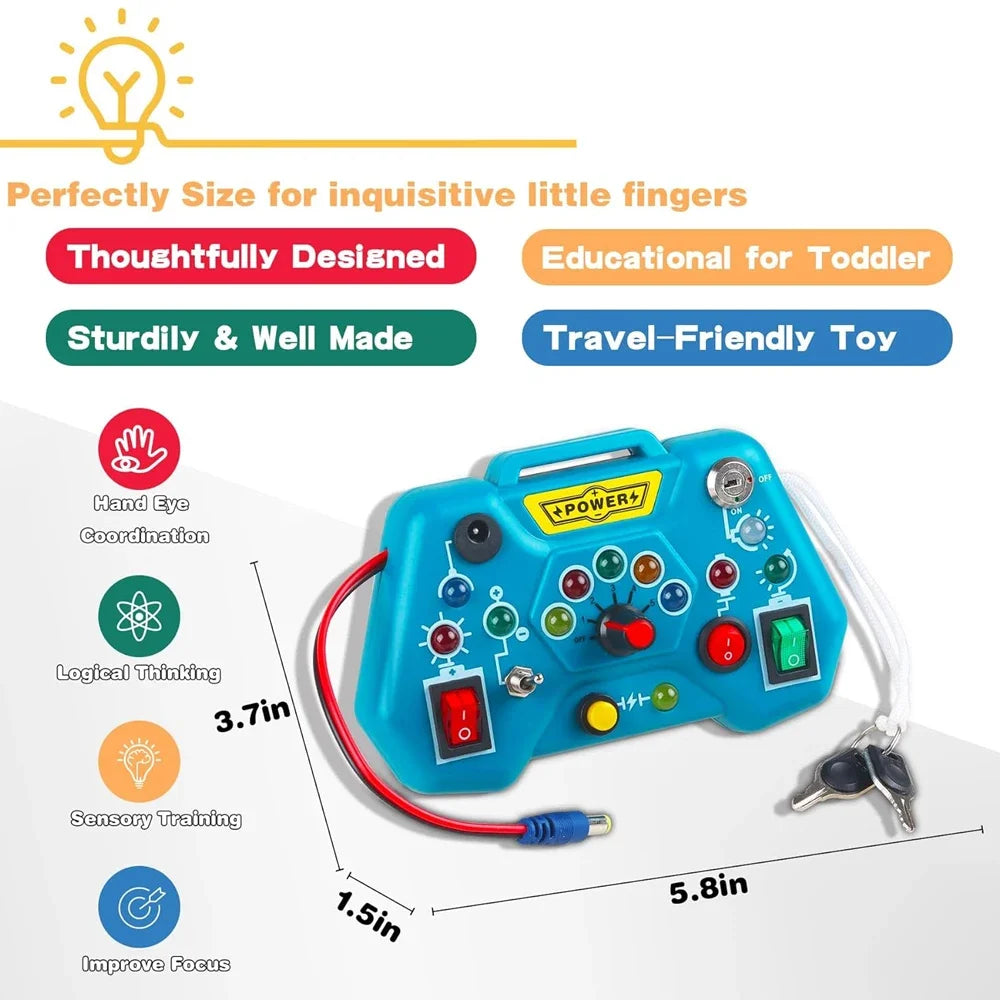 Busy Board Led Lights Switch Sensory Montessori Toys Portable Electric Puzzle Early Educational Puzzle Toy for Toddler Kids Gift