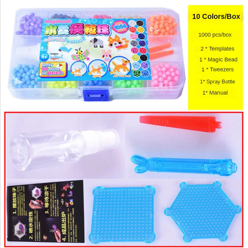 1000 Pcs/box DIY Water Spray Magic Beads Handmade Toy Set Children's Color Crystal Beads Puzzle Craft Kit Gift Variety Bean Toys